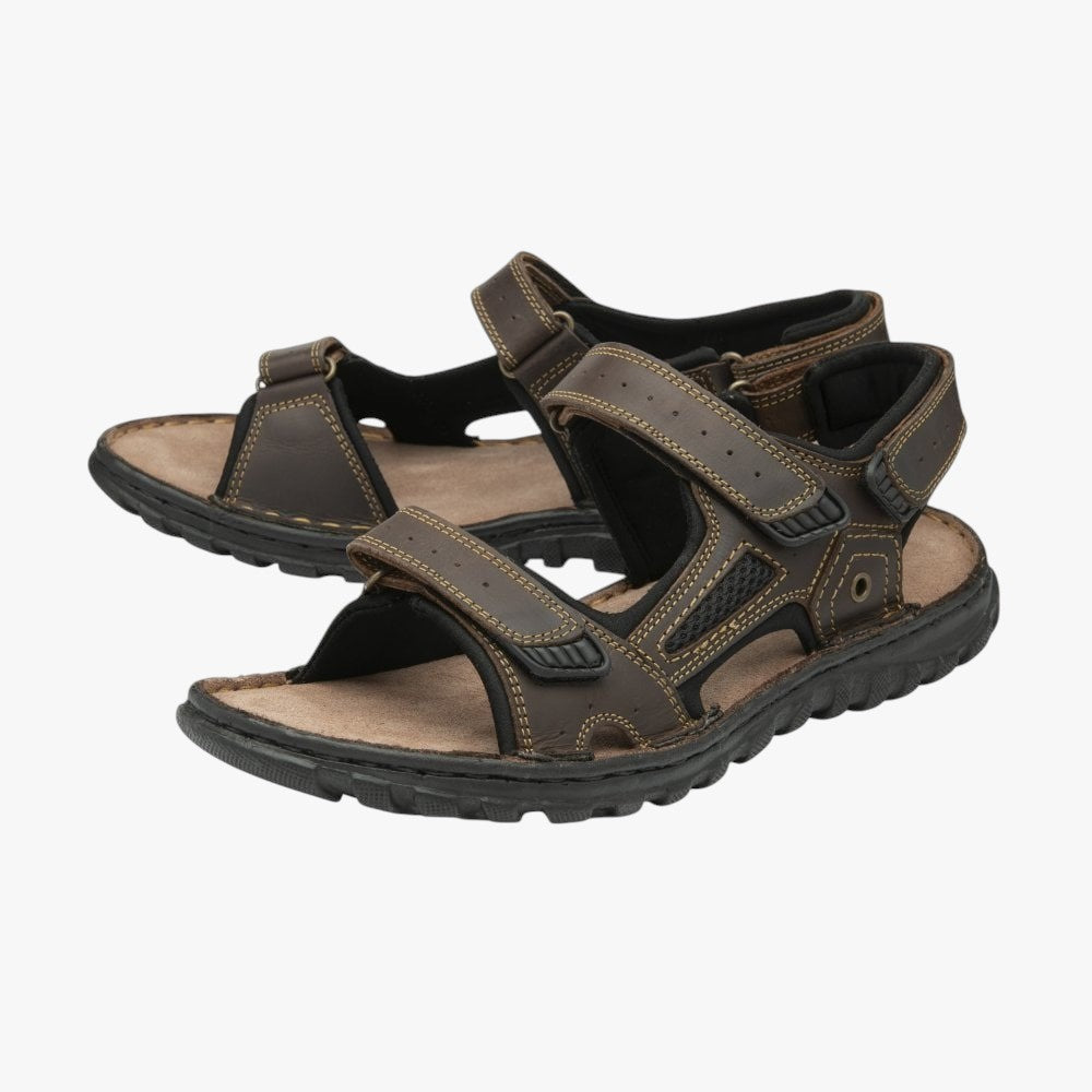 Lotus Noah Brown Leather Strap Sandals with Velcro Fastening - Leavys Shoes