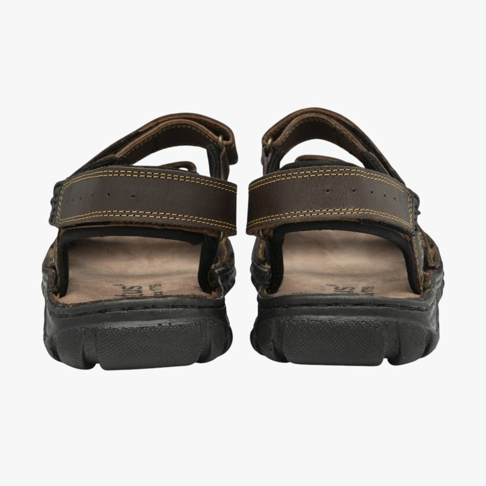 Lotus Noah Brown Leather Strap Sandals with Velcro Fastening - Leavys Shoes