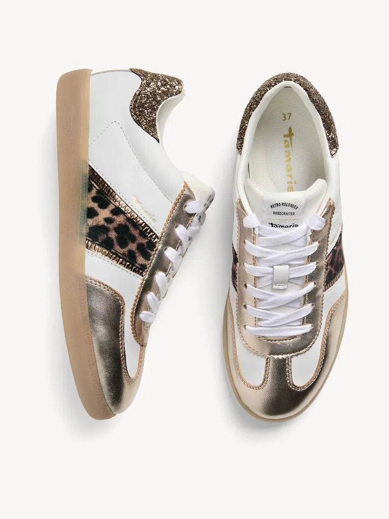 Tamaris Metallic Leopard Trainers with Glitter Trim - Leavys Shoes