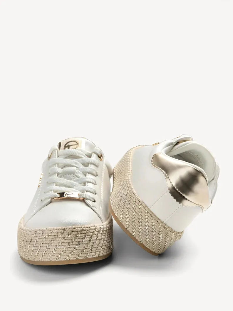 Tamaris White Platform Trainer with Espradrille Gold Detail - Leavys Shoes