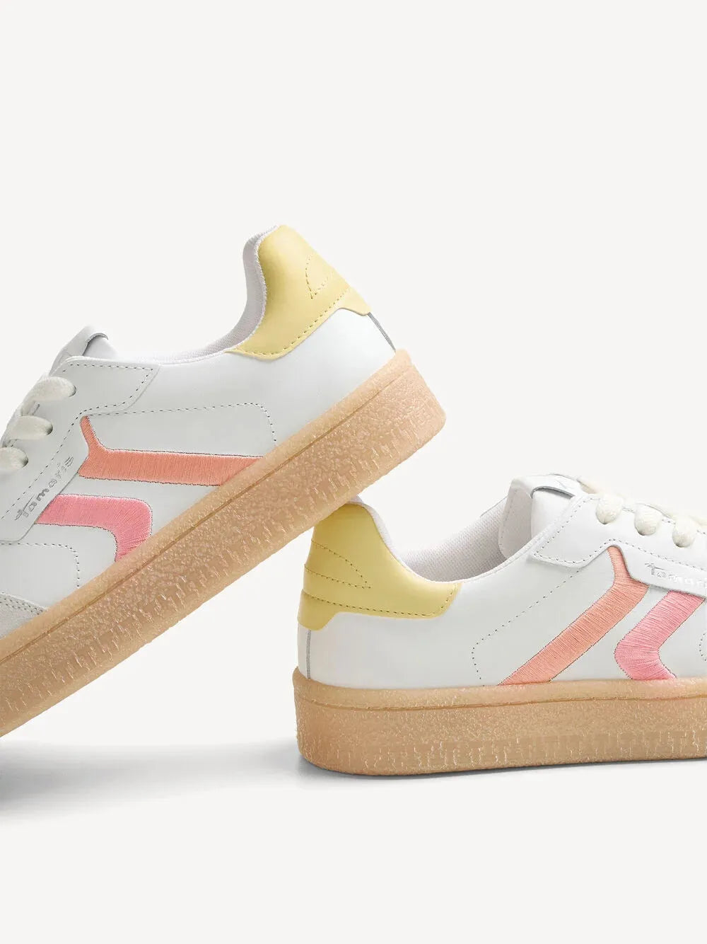 Tamaris Trendy White Runners – Gum Sole, Colourful Accents - Leavys Shoes