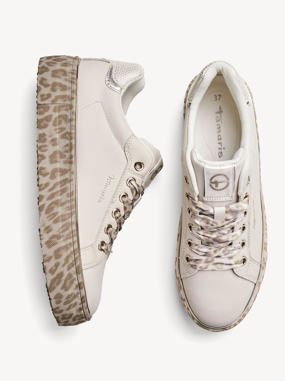 Tamaris Beige Trainer with Leopard Sole