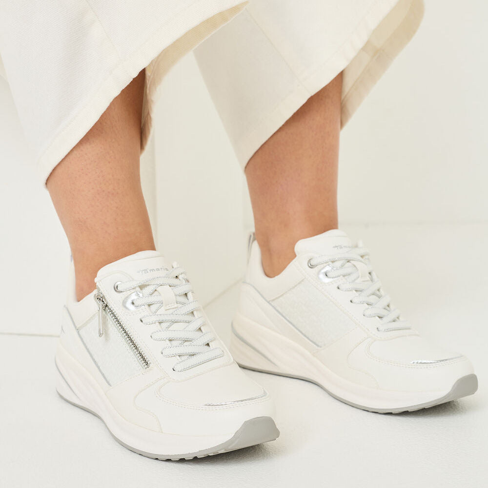 Tamaris White and Silver Wedge Trainers
