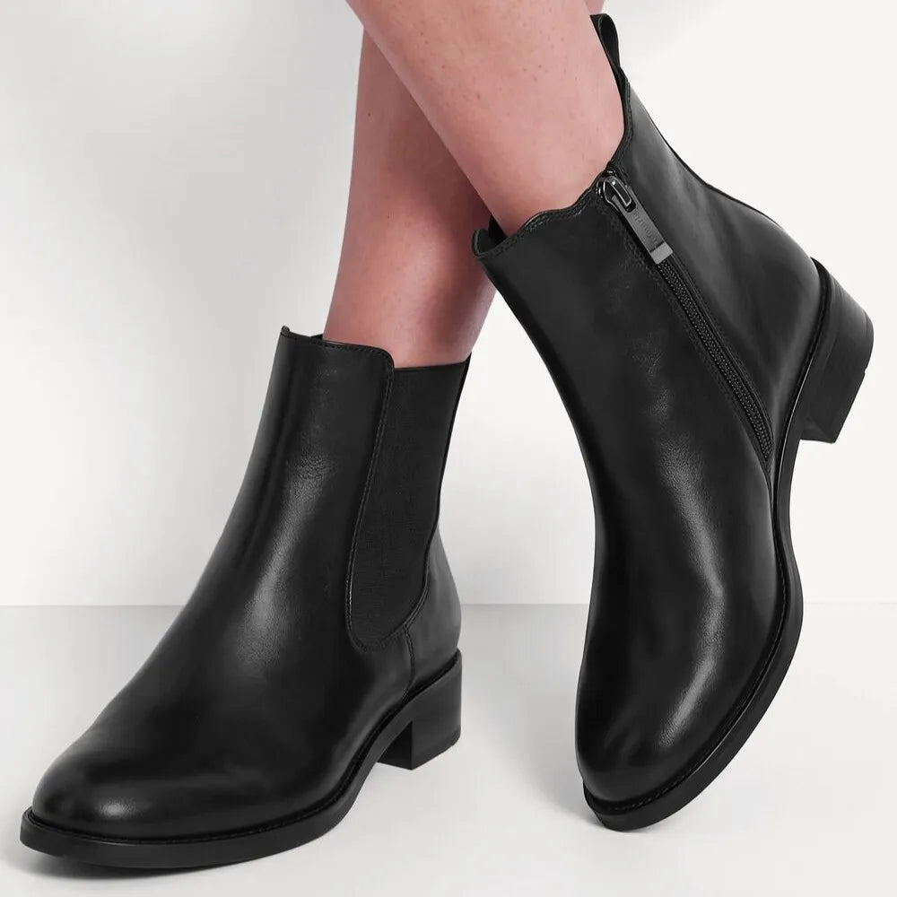 Tamaris Black Leather Low Heel Chelsea Ankle Boots