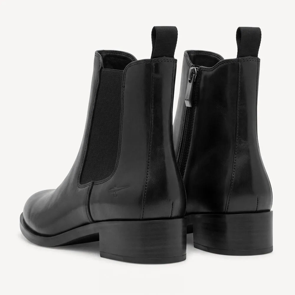 Tamaris Black Leather Low Heel Chelsea Ankle Boots