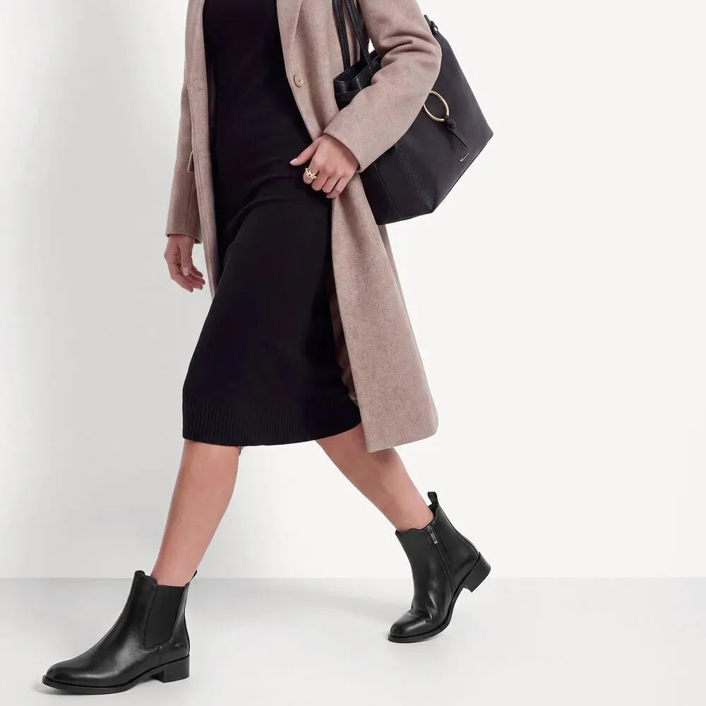 Tamaris Black Leather Low Heel Chelsea Ankle Boots