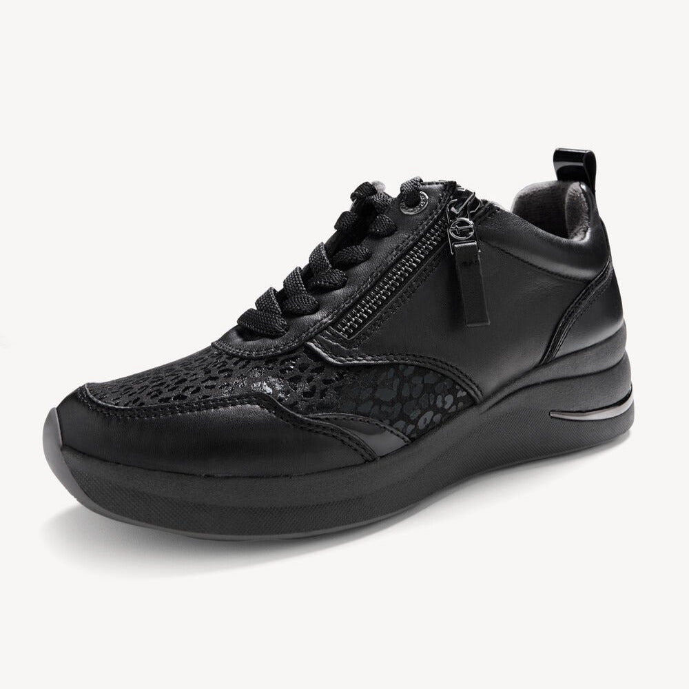Black sneaker with a zipper on a white background