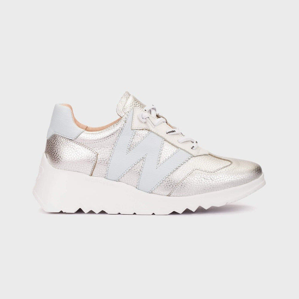 Silver sneaker on a light gray background