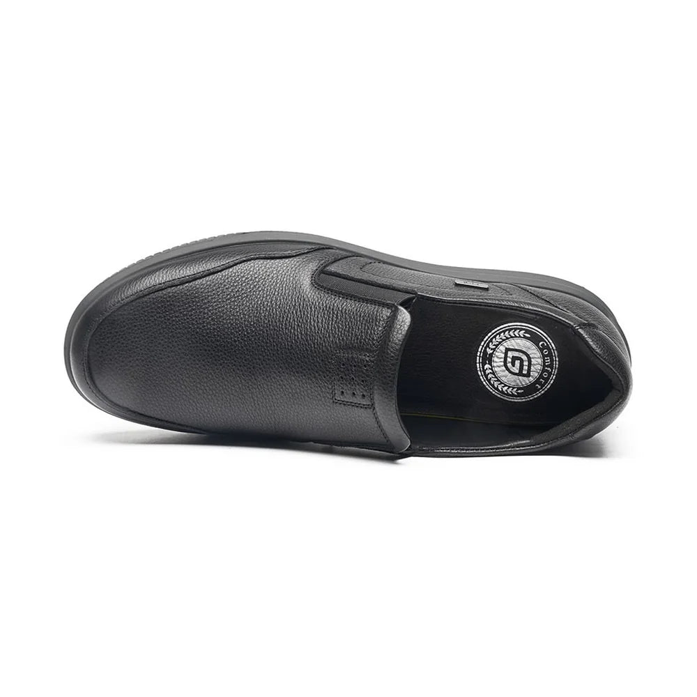 Top view of the G-Comfort A-951 black slip-on, showing the rounded toe and elasticated panels.