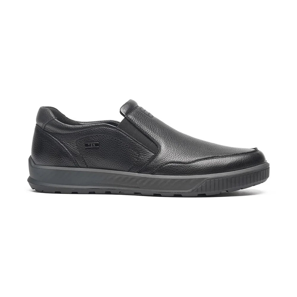 Outer side of the G-Comfort A-951 black leather shoe, showing the elasticated panel and cushioned sole.
