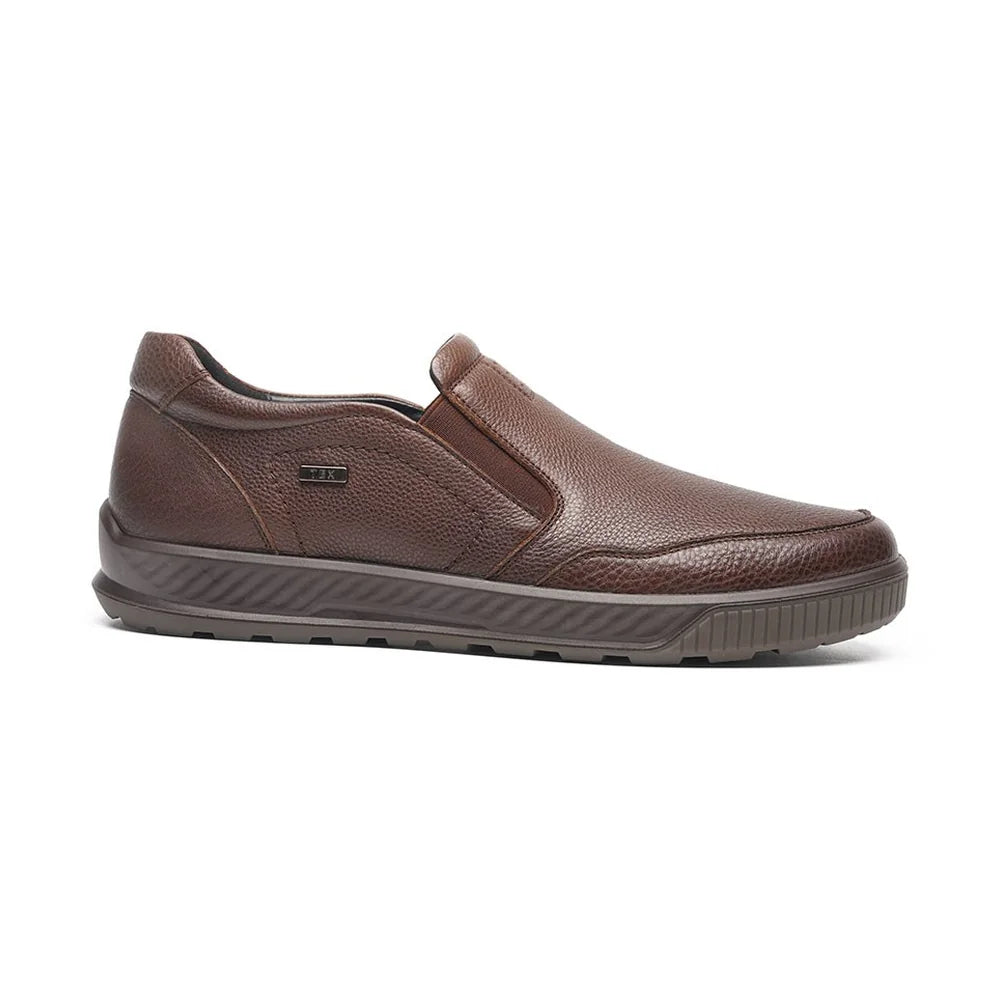 Outer side of the G-Comfort A-951 tan leather shoe, showing the elasticated panel and dark cushioned sole.