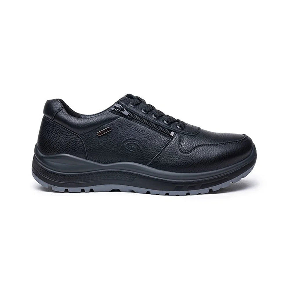Outer side of the G-Comfort R-1282 black trainer, showing the side zip and grey-edged sole.