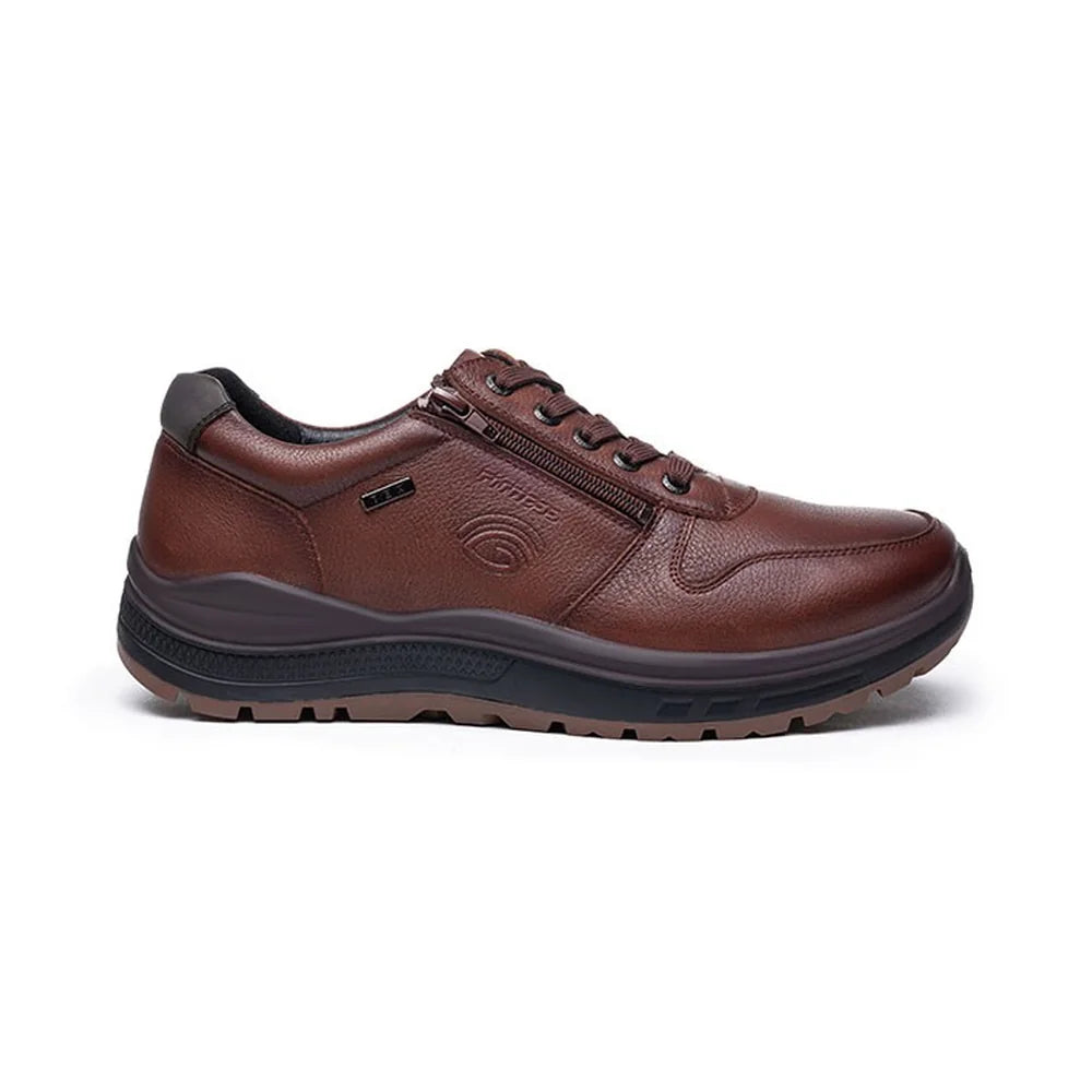 Outer side of the G-Comfort R-1282 cognac trainer, showing the side zip and contrast sole.