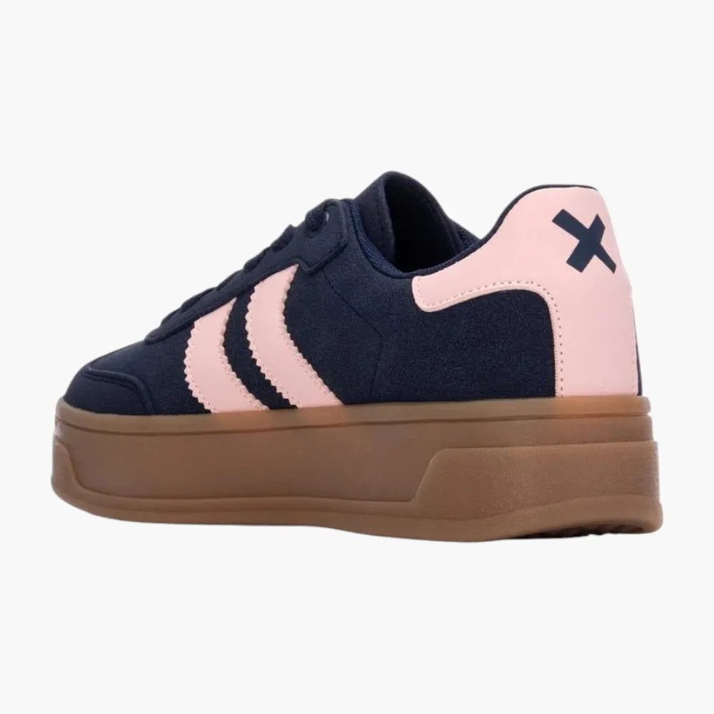 Xti Vegan Suede Platform Trainers, Navy with Pink Trim - Leavys Shoes