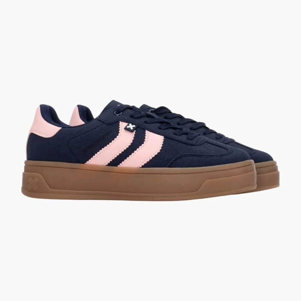 Xti Vegan Suede Platform Trainers, Navy with Pink Trim - Leavys Shoes