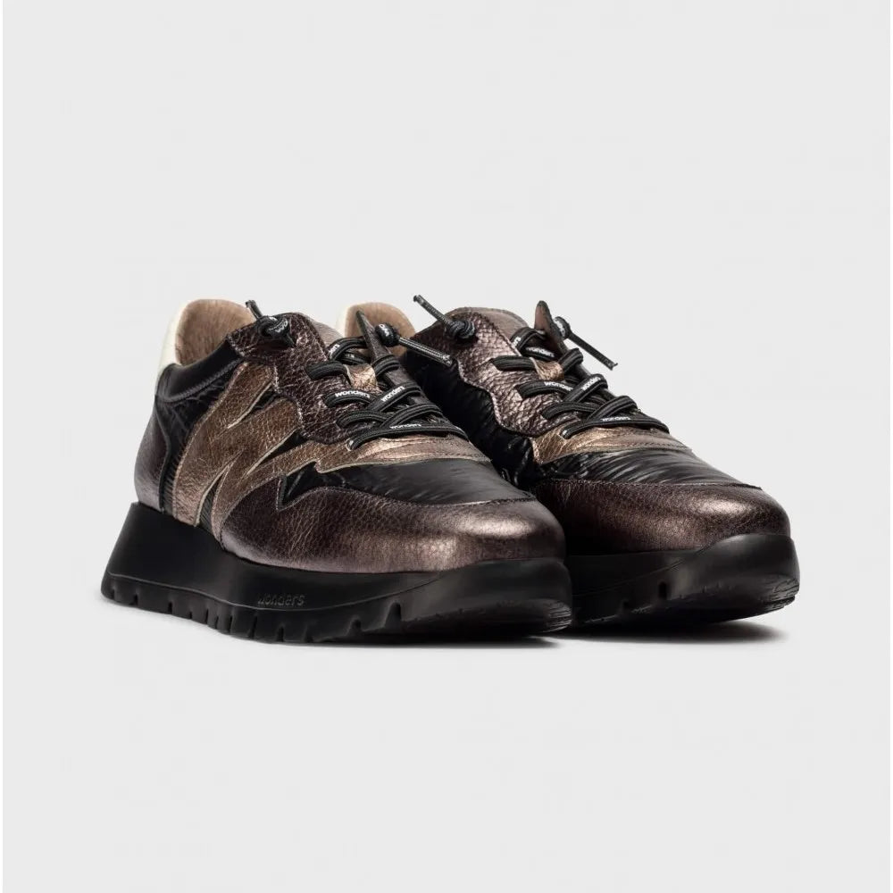 Wonders ODISEI 91 Black/Gold Leather Sneakers, WondersFly™ - Leavys Shoes