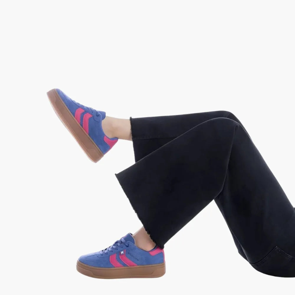 Xti Vegan Suede Platform Trainers, Azul with Pink Trim - Leavys Shoes