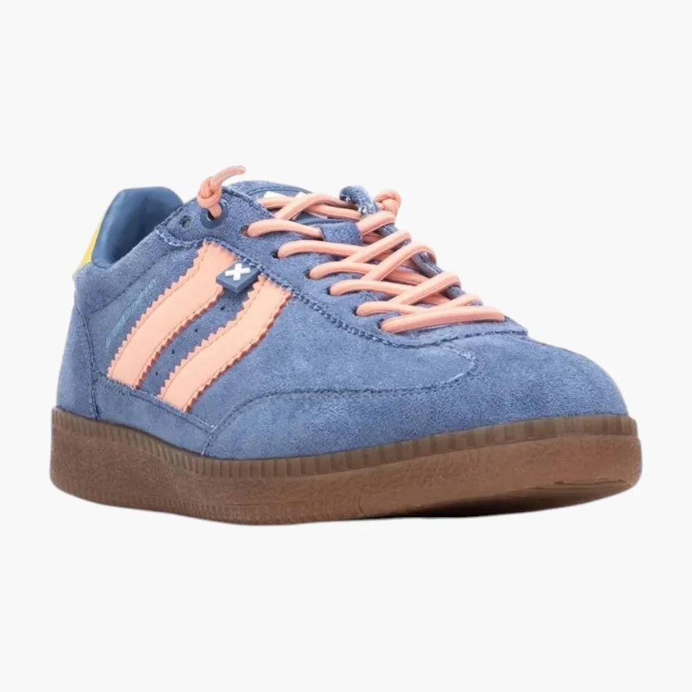 Xti Vegan Faux Suede Trainers, Jeans Blue with Bungee Laces - Leavys Shoes
