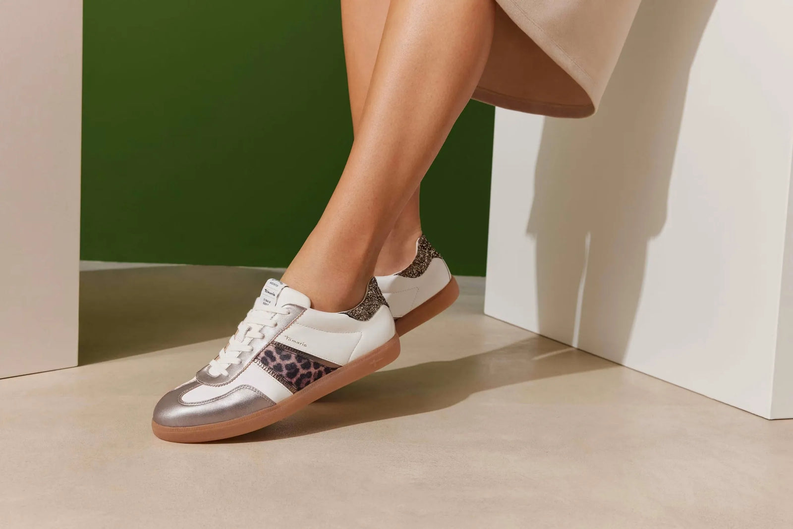 Tamaris Metallic Leopard Trainers with Glitter Trim - Leavys Shoes