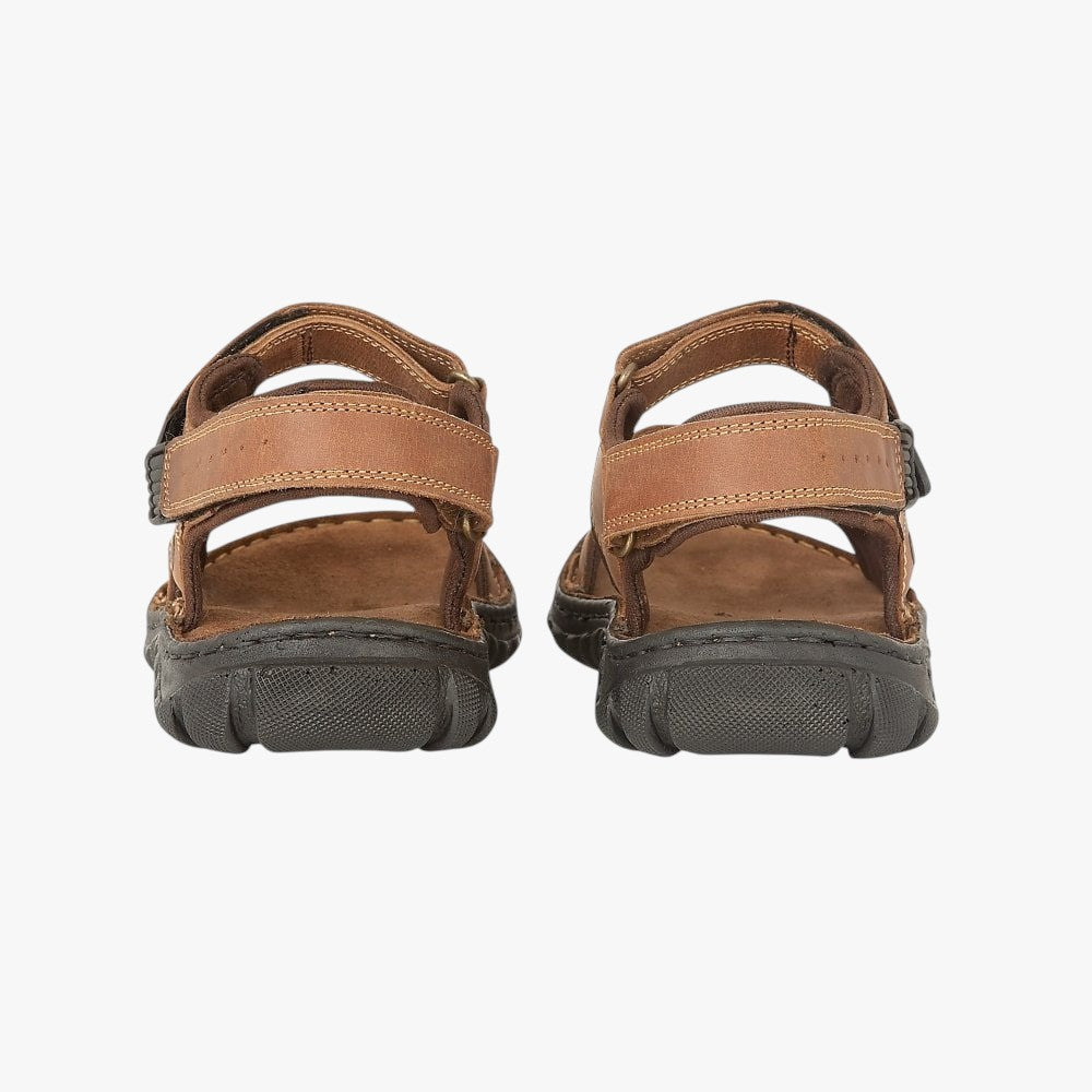 Lotus Men's Tan Leather Strap Sandals with Triple Rip-Tape - Leavys Shoes
