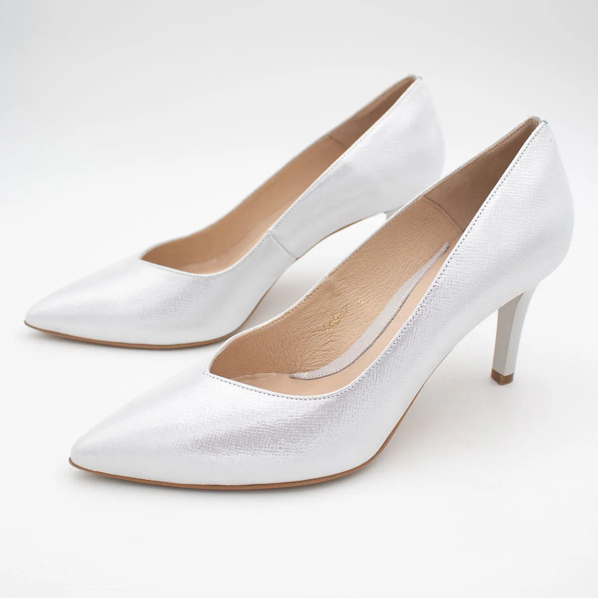 Emis Silver Metallic Leather Court Heels - Leavys Shoes