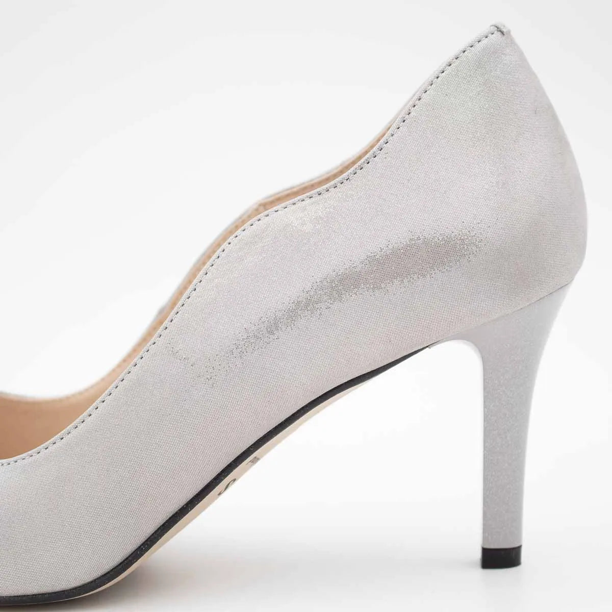 Emis Silver Leather Court Heels with Mid Heel - Leavys Shoes