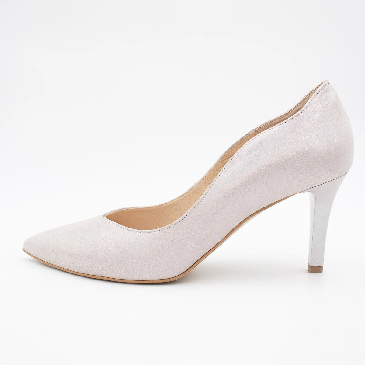 EMIS Silver Shimmer Leather Heel with Pointed Toe - Leavys Shoes