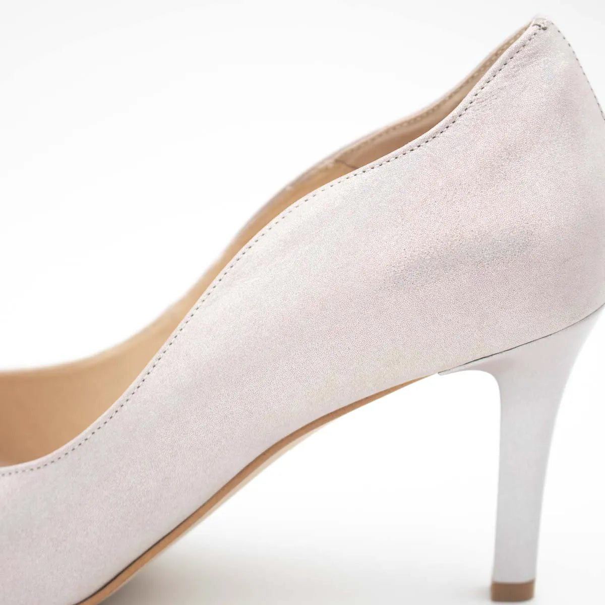EMIS Silver Shimmer Leather Heel with Pointed Toe - Leavys Shoes