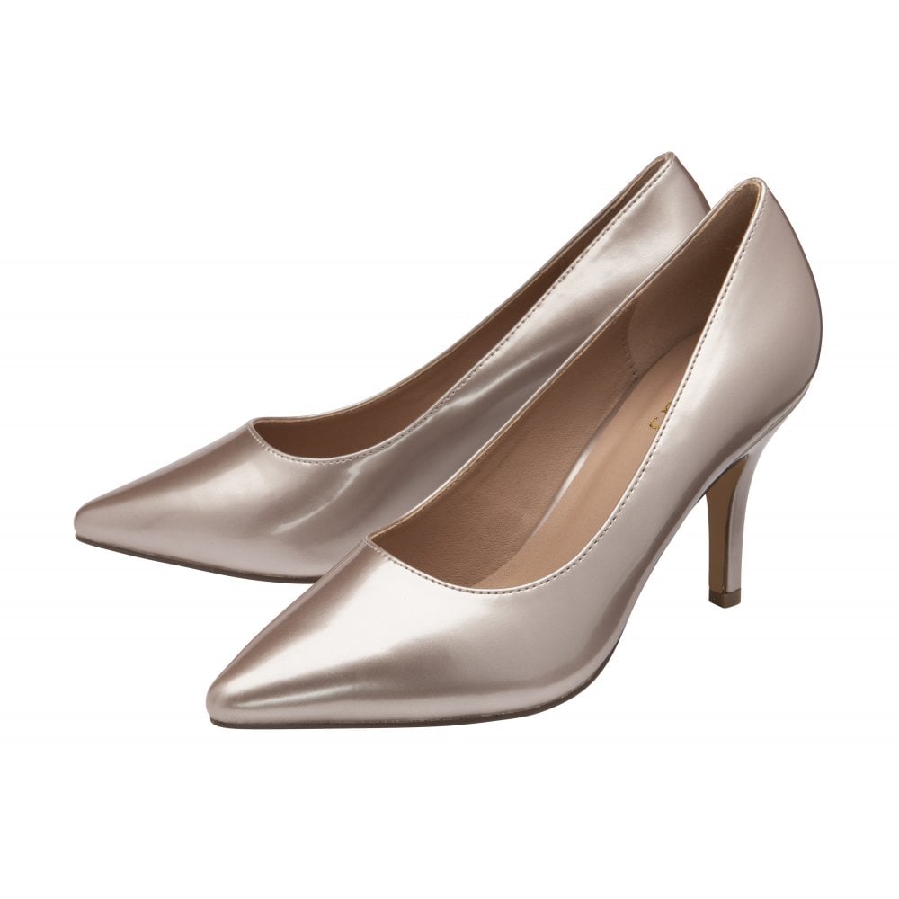 Chic and Sleek Pink Pearl Patent Mid-Heel Court Shoe