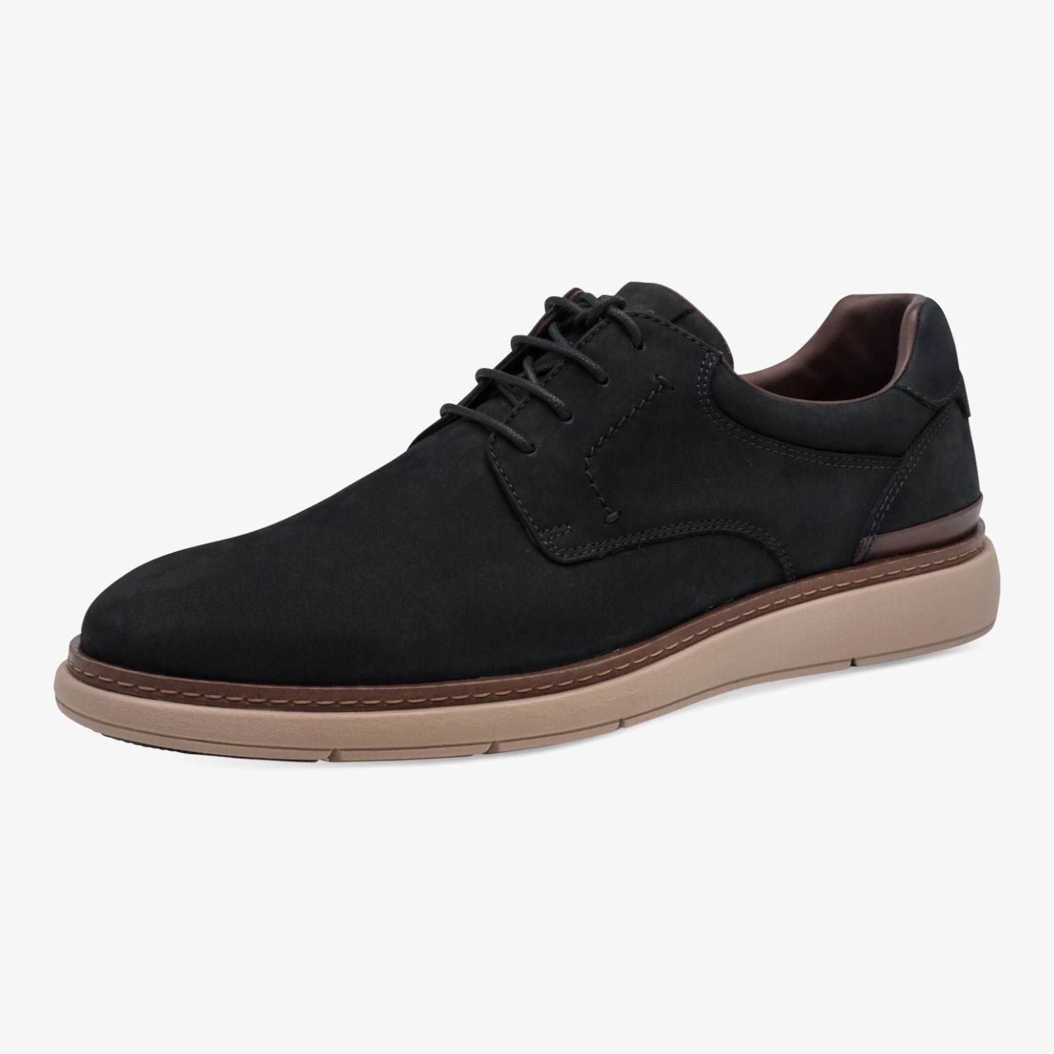 Tamaris men's navy leather lace-up shoe with a contrast sole, shown at a three-quarter angle.