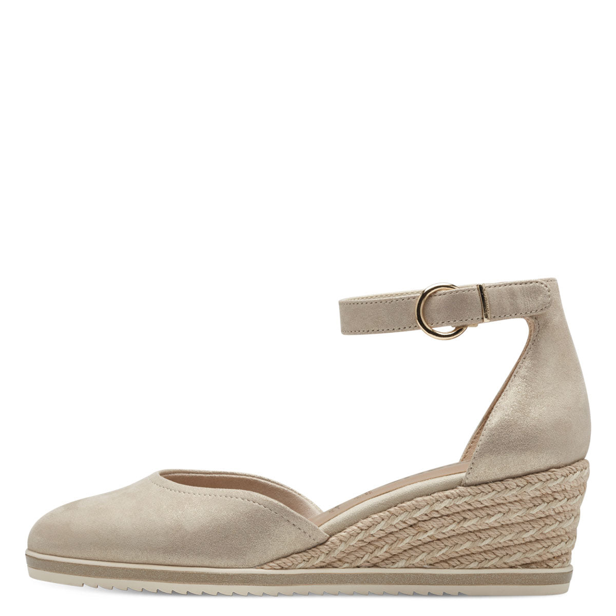 Front view of Tamaris Champagne Espadrille Wedge Sandals.