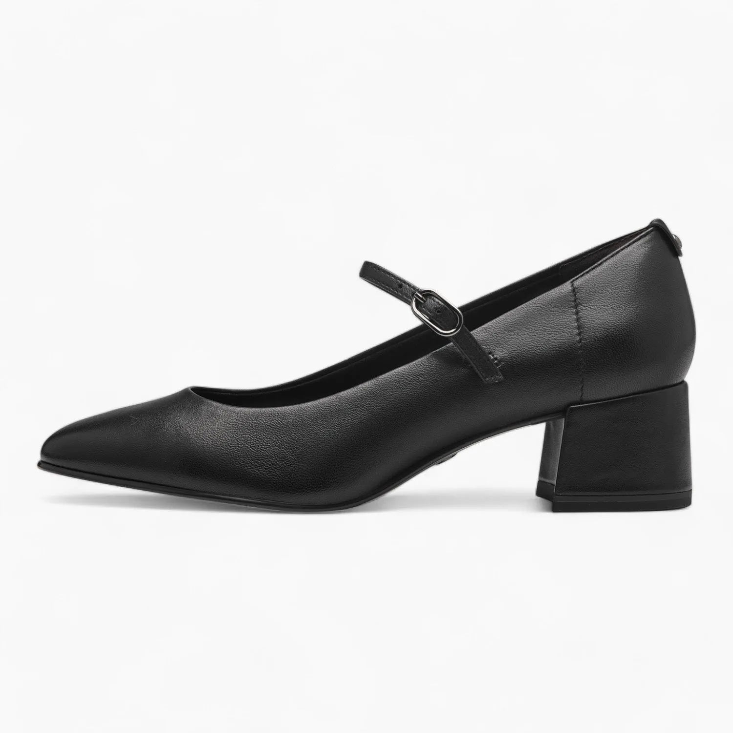 Tamaris Black Leather Block Heel – Elegant & Comfortable - Leavys Shoes