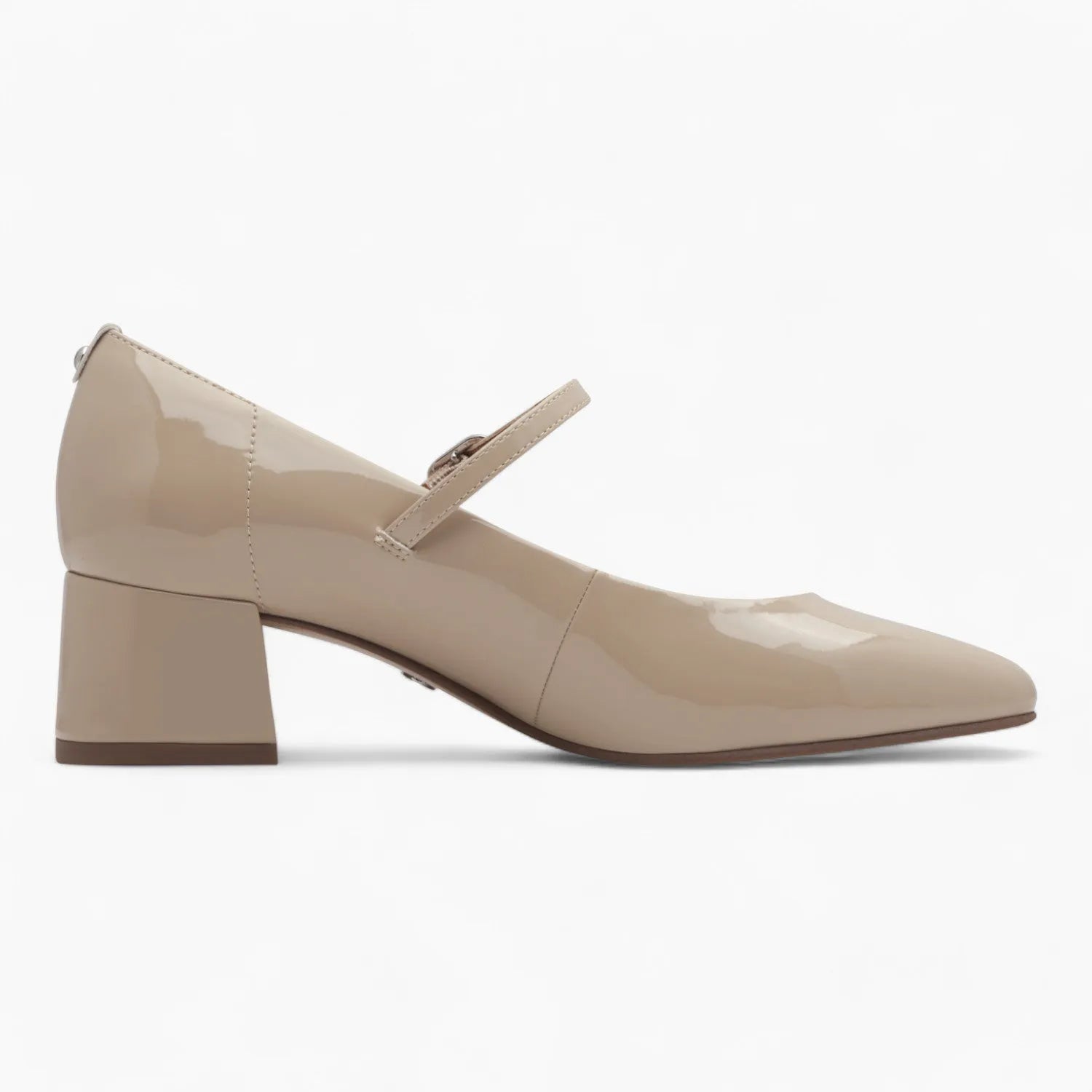 Tamaris Beige Patent Block Heel – Elegant & Comfortable - Leavys Shoes