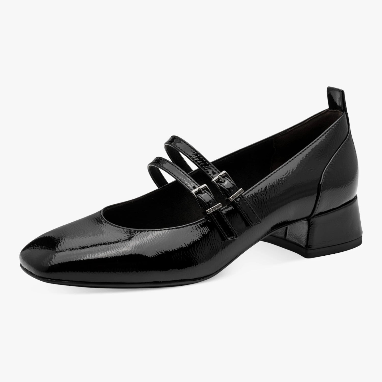 Tamaris Black Patent Double-Strap Mary Jane Shoes