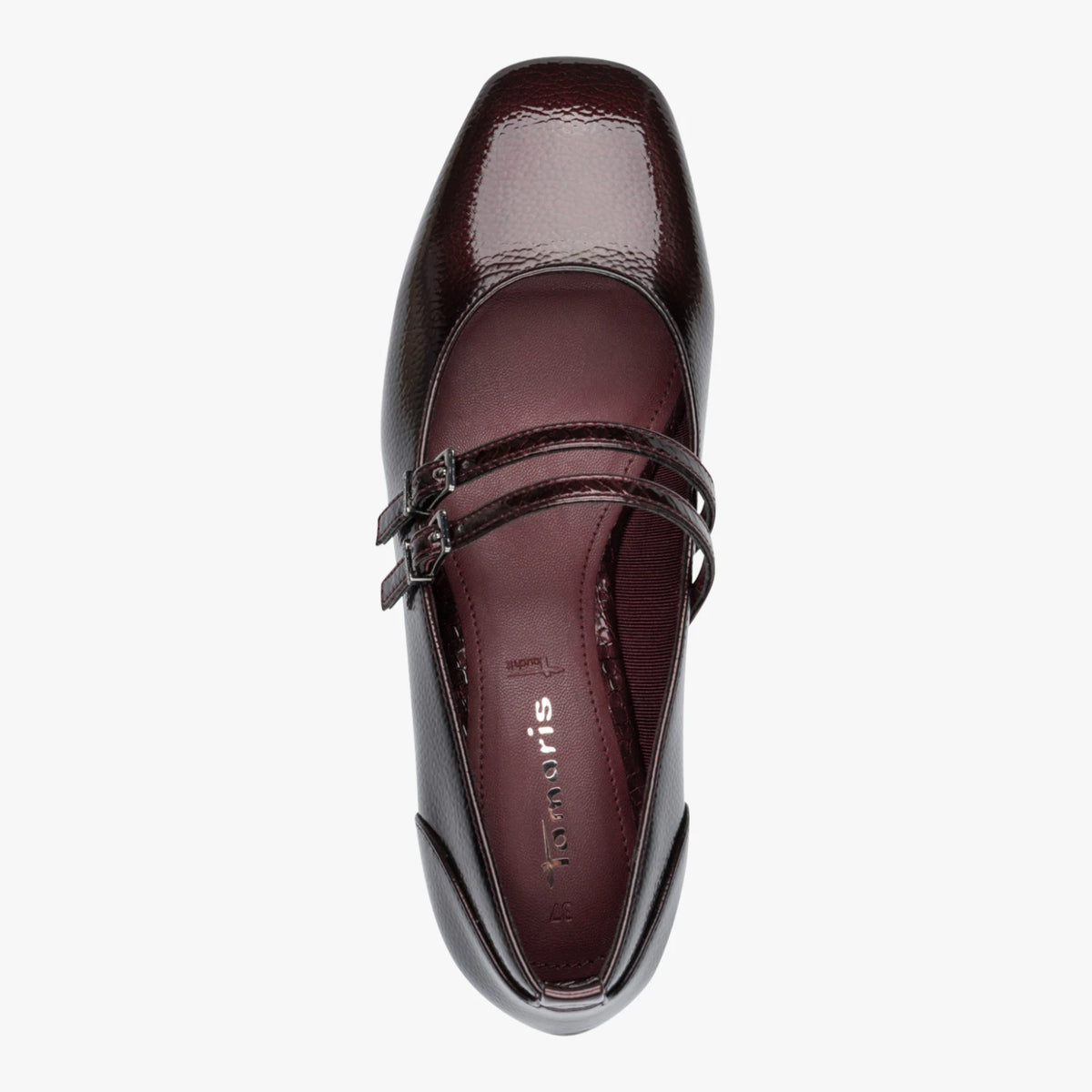 Tamaris Burgundy Patent Double-Strap Mary Jane Shoes