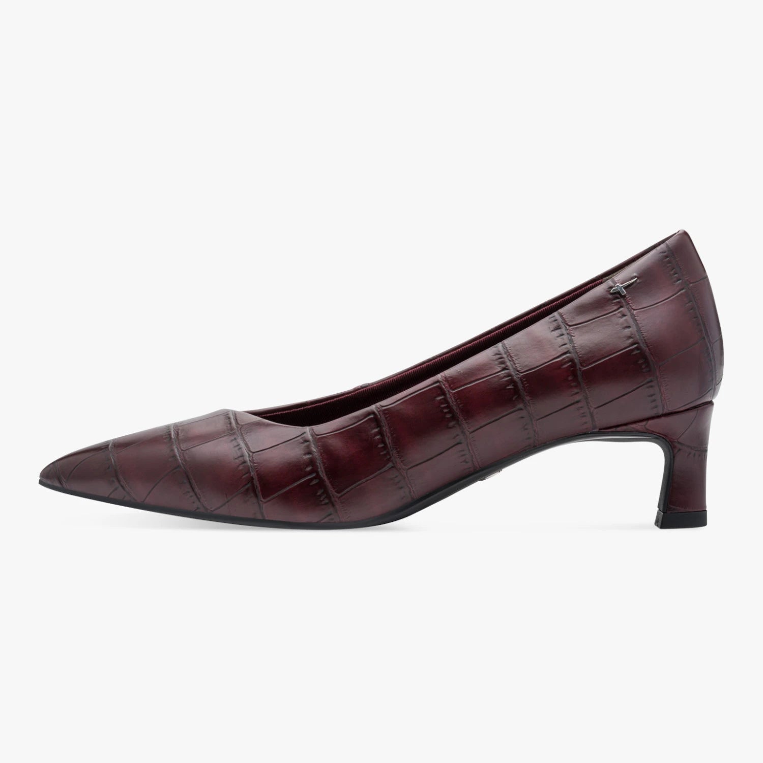 Tamaris Merlot Croc-Effect Kitten Heel Court Shoes