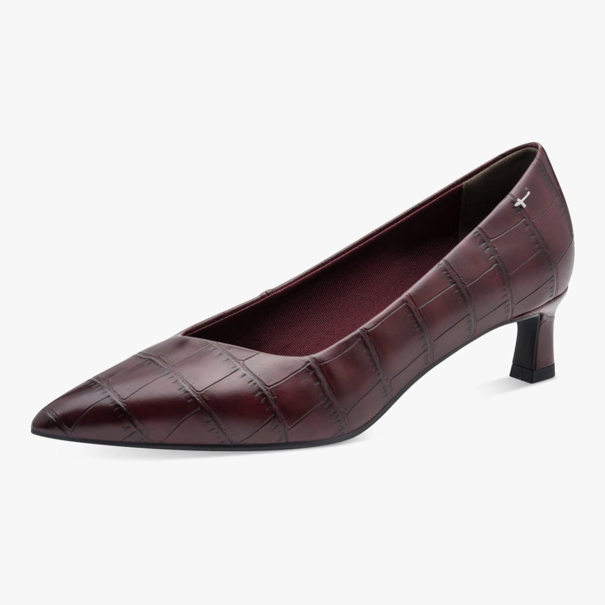 Tamaris Merlot Croc-Effect Kitten Heel Court Shoes