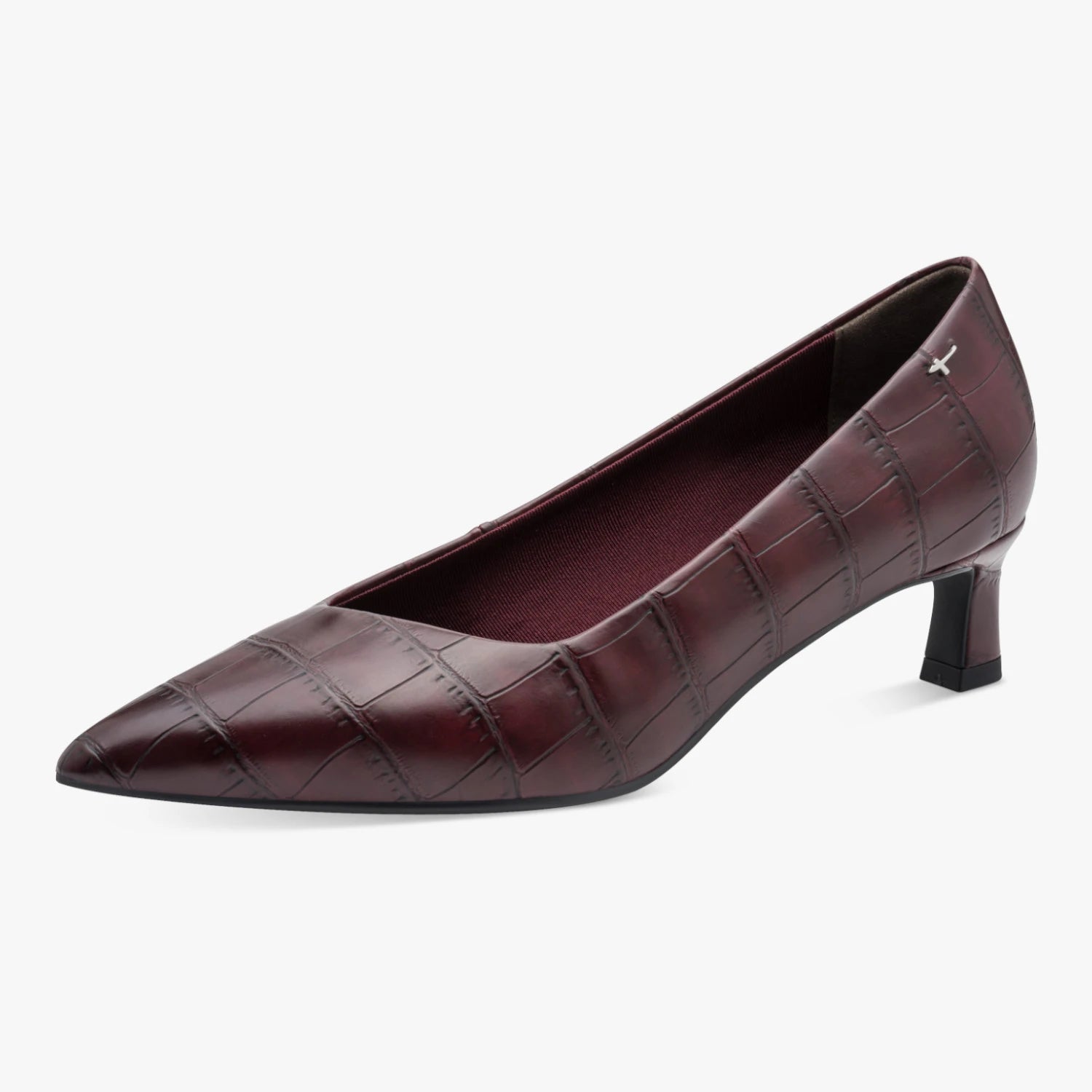 Tamaris Merlot Croc-Effect Kitten Heel Court Shoes