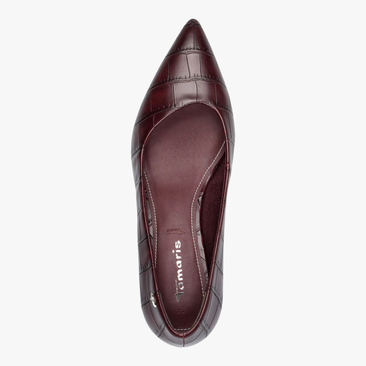 Tamaris Merlot Croc-Effect Kitten Heel Court Shoes