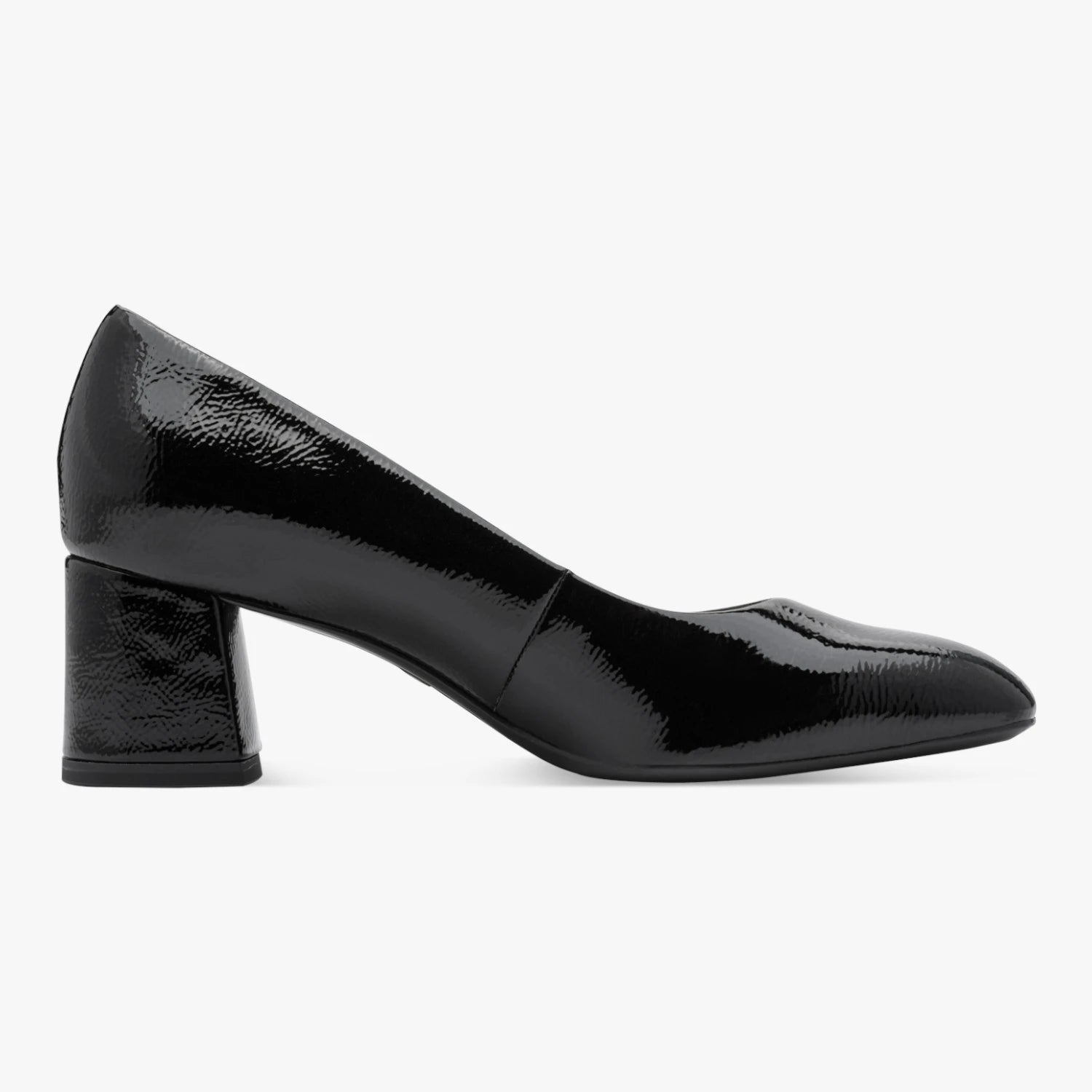 Tamaris Black Patent Block Heel Court Shoes