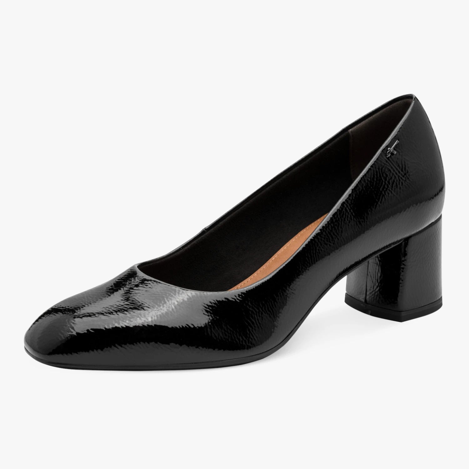 Tamaris Black Patent Block Heel Court Shoes