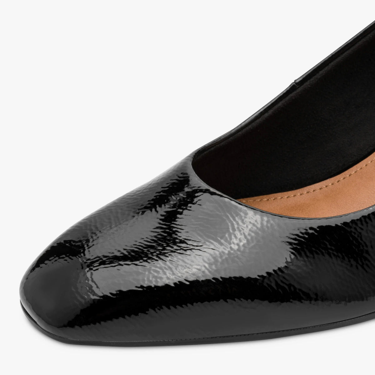 Tamaris Black Patent Block Heel Court Shoes