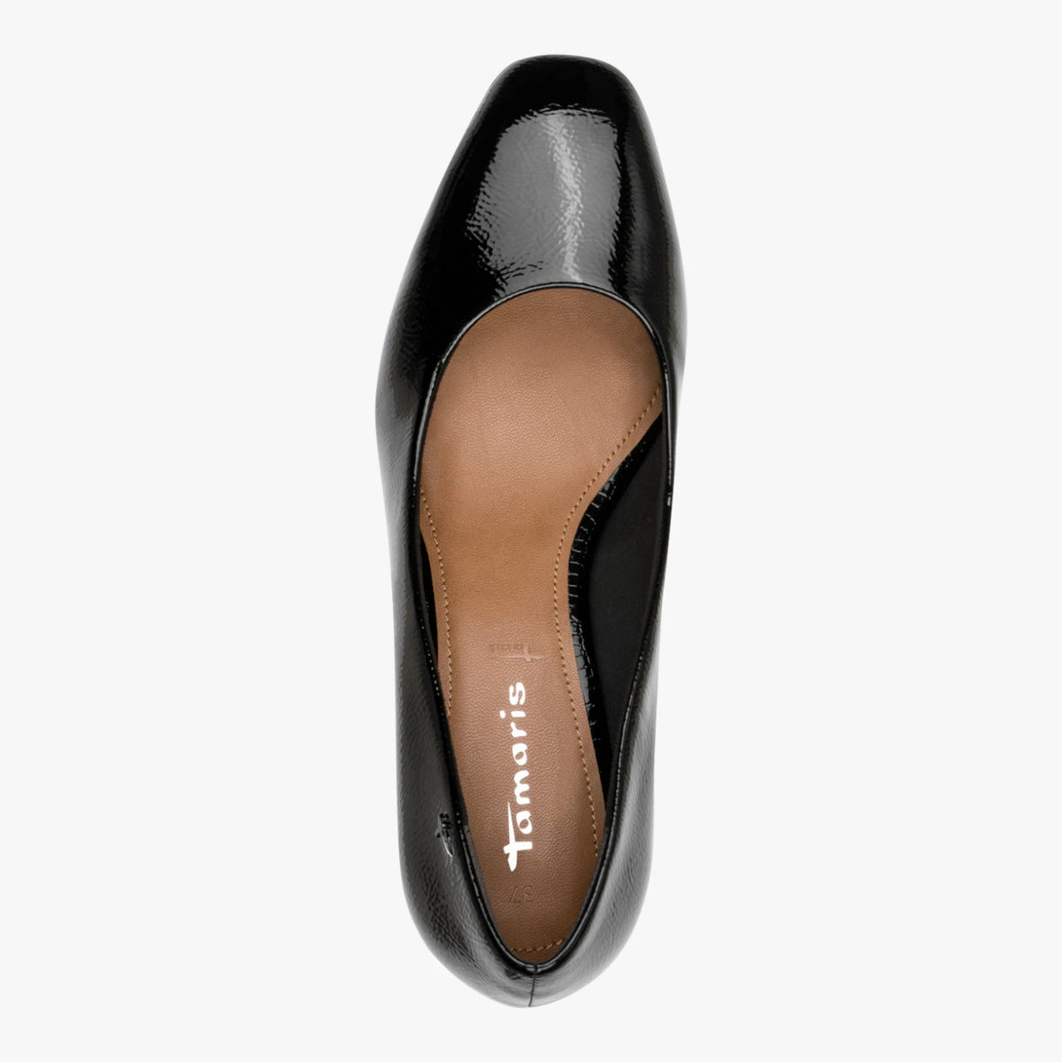 Tamaris Black Patent Block Heel Court Shoes