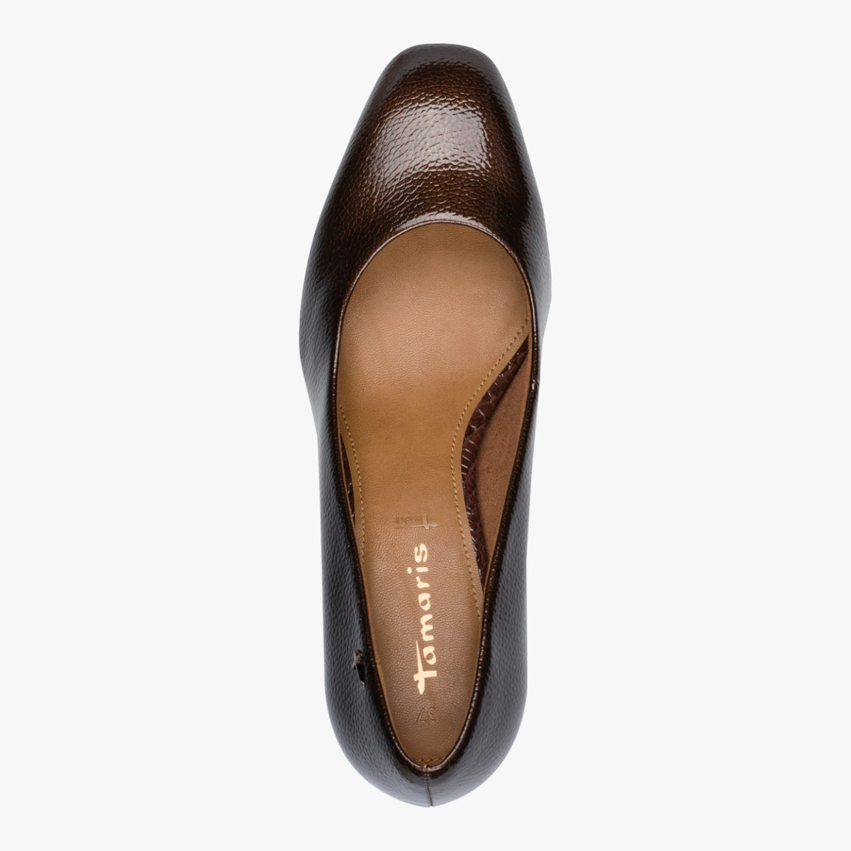 Tamaris Brown Patent Block Heel Court Shoes