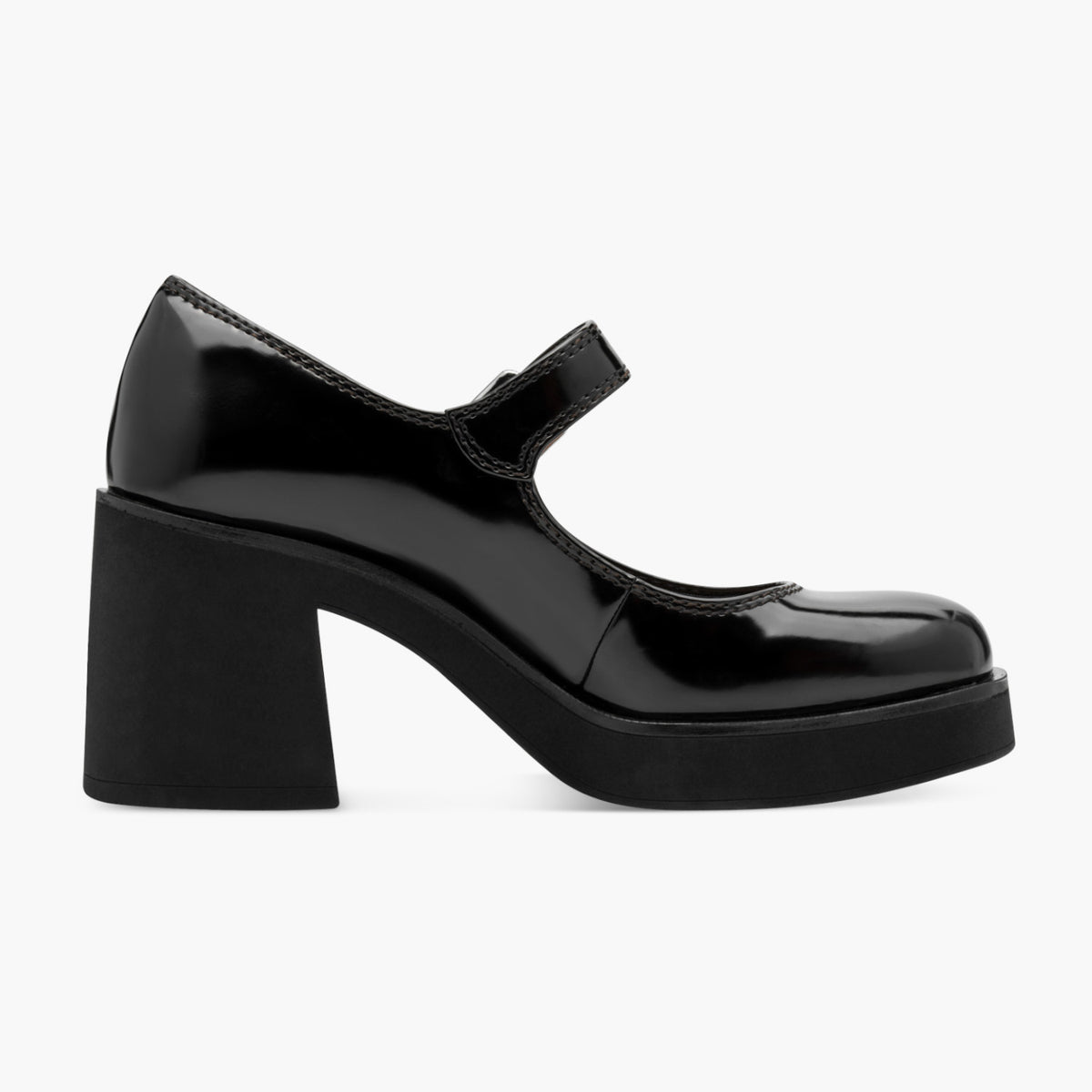 Tamaris Black Patent Court Shoe with Banana Heel - Leavys Shoes