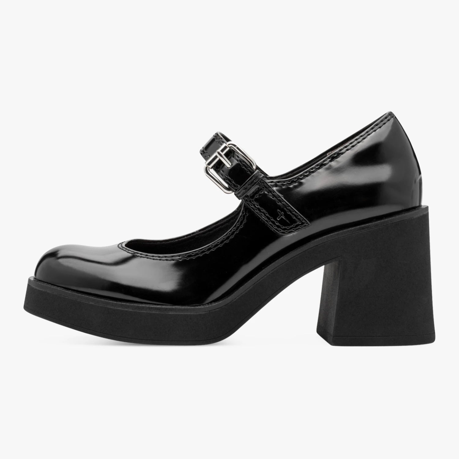 Tamaris Black Patent Chunky Mary Jane Shoes
