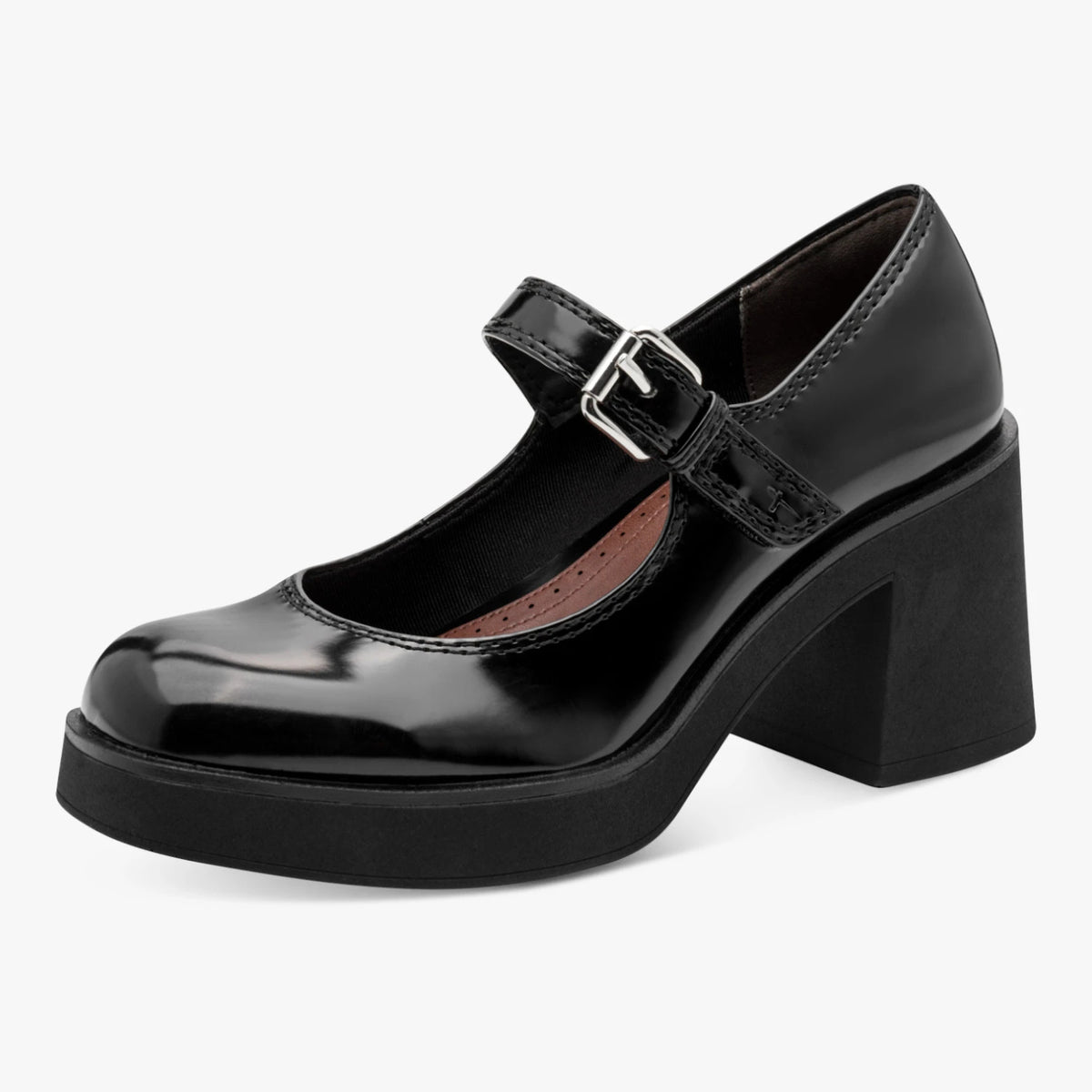 Tamaris Black Patent Chunky Mary Jane Shoes