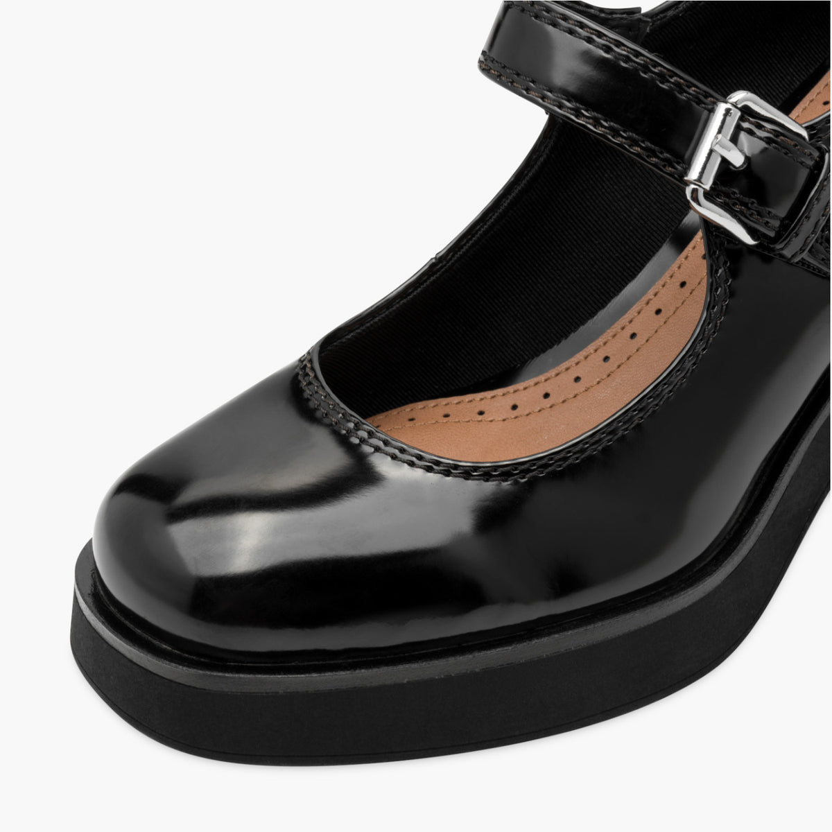 Tamaris Black Patent Court Shoe with Banana Heel - Leavys Shoes