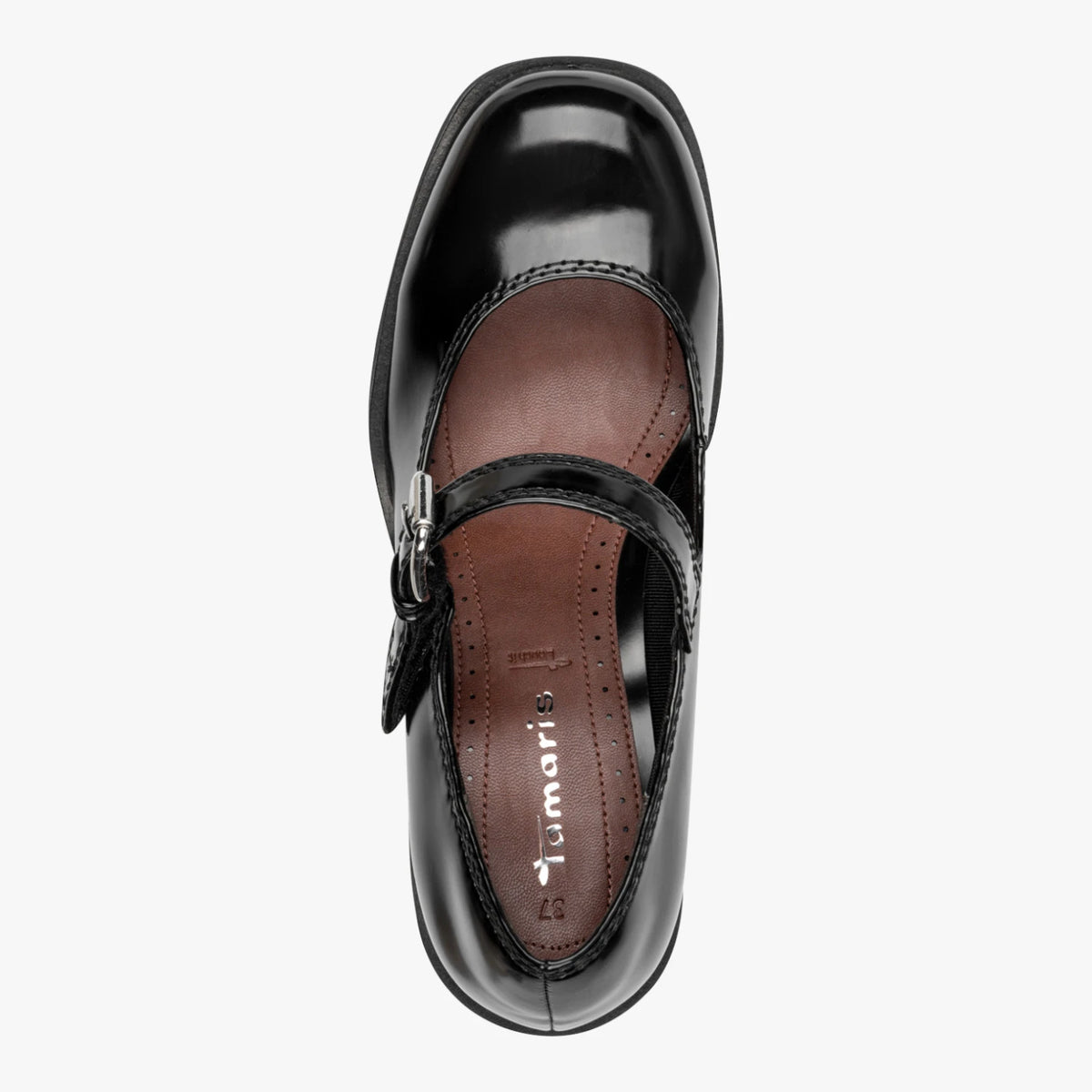 Tamaris Black Patent Chunky Mary Jane Shoes