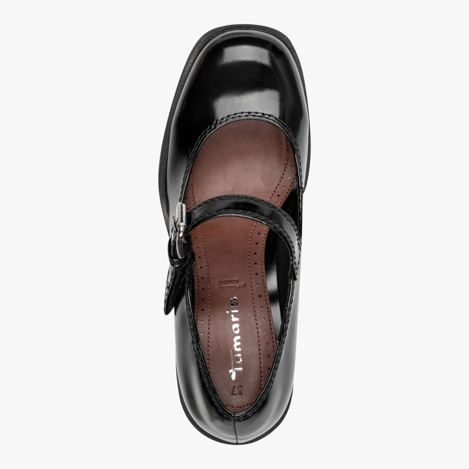 Tamaris Black Patent Chunky Mary Jane Shoes